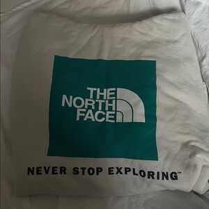 The North Face White Hoodie with Teal Logo